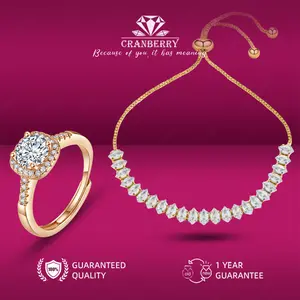 OS1-D147 Set Cincin & Gelang Wanita Cranberry Jewelry Premium Anti Luntur Anti Berubah Warna Garansi 1 Tahun Resmi Size Adjustable Kualitas Grade Terbaru Aksesoris Cincin Nikah Permata VVS1 Elegan COD