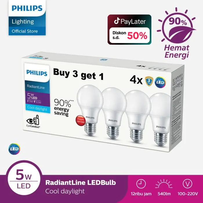 Lampu Philips RadiantLine Multipack Bohlam LED 5W 6500K Putih