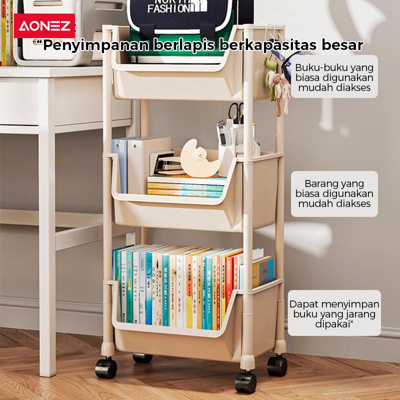 Product Introduction of 【COD 24h shipping】AONEZ Rak Buku Berkapasitas Besartempat Penyimpanan Alat Tulistempat Penyimpanan Mainantroli Beroda 7