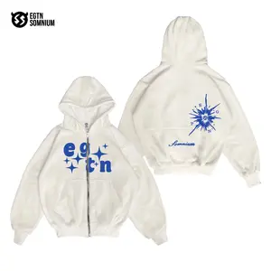 EGTNSOMNIUM - Hoodie Boxy Zipper Pocket Broken white Katun flecee Gramasi 280 Pria Dan Wanita Tebal Distro