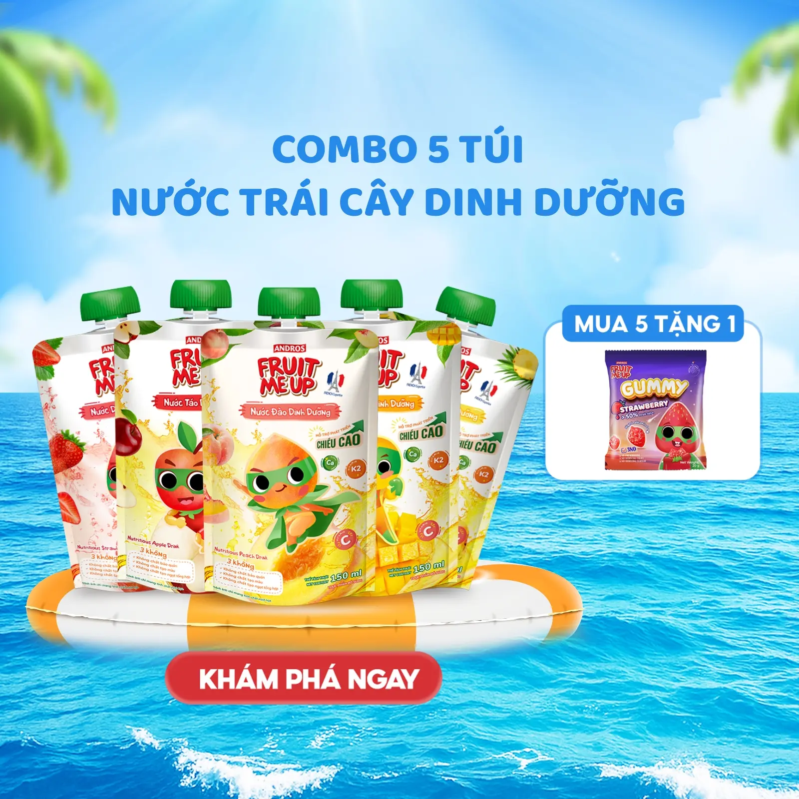 Combo 5 Túi Nước Trái Cây Dinh Dưỡng - Làm Từ Nước Ép Trái Cây  - ANDROS FRUIT ME UP - 150mlx5