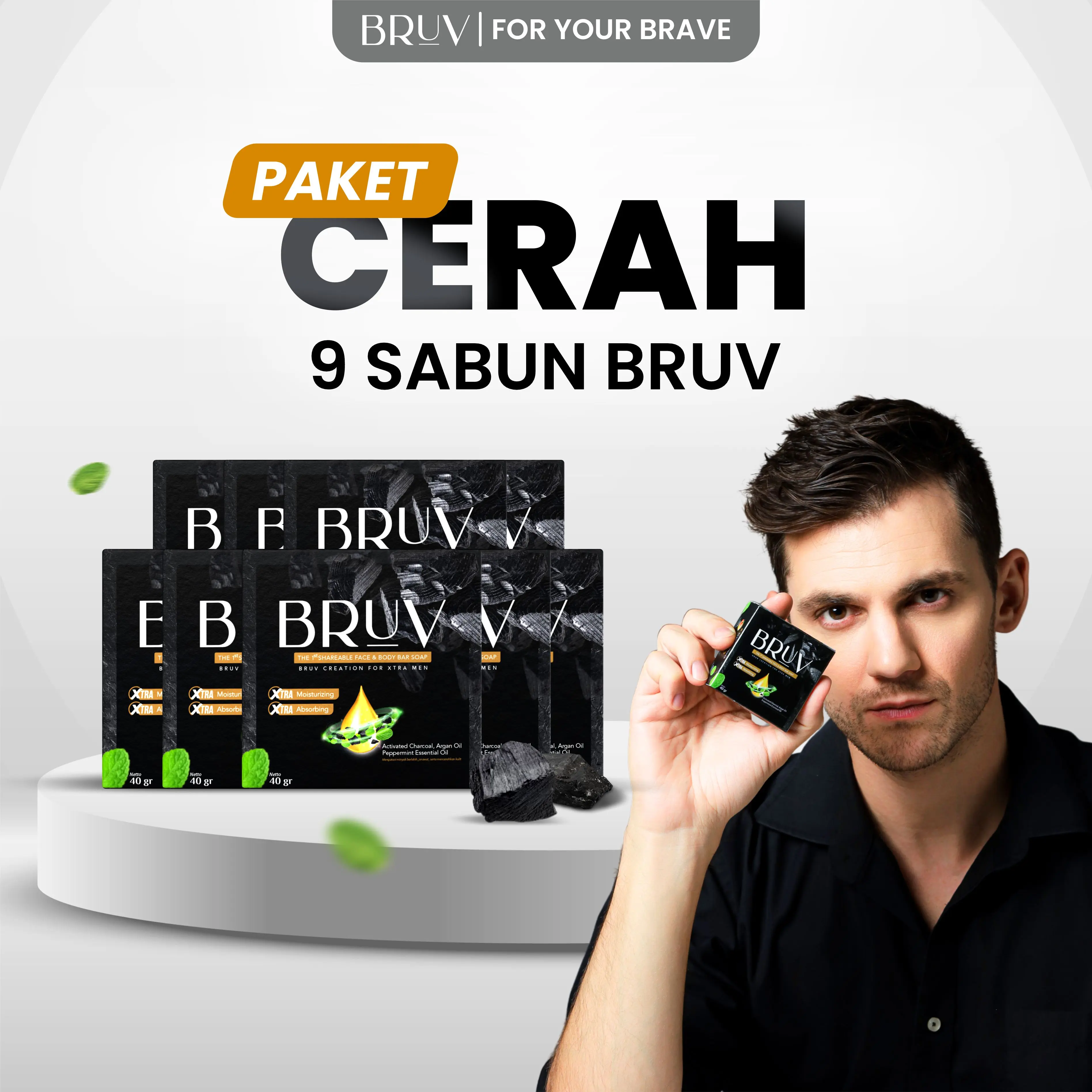 BRUV Brightening and Acne Soap 9pcs - Sabun Bruv Sabun Pembersih Wajah Pria Pencerah Wajah Pria Menghilangkan Jerawat Pencerah Muka Laki Laki Wajah Kusam Muka Berminyak Bruv Original