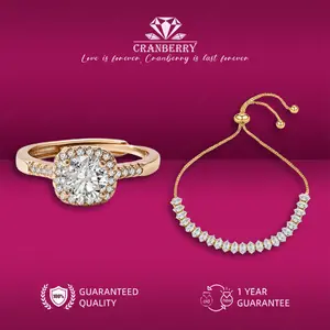 OS1-D147 Set Cincin & Gelang Wanita Cranberry Jewelry Premium Lapis Emas 18k Anti Luntur Anti Berubah Warna Garansi 1 Tahun Resmi Size Adjustable Kualitas Grade Terbaru Aksesoris Perhiasan Cincin Nikah Permata VVS1 Elegan COD