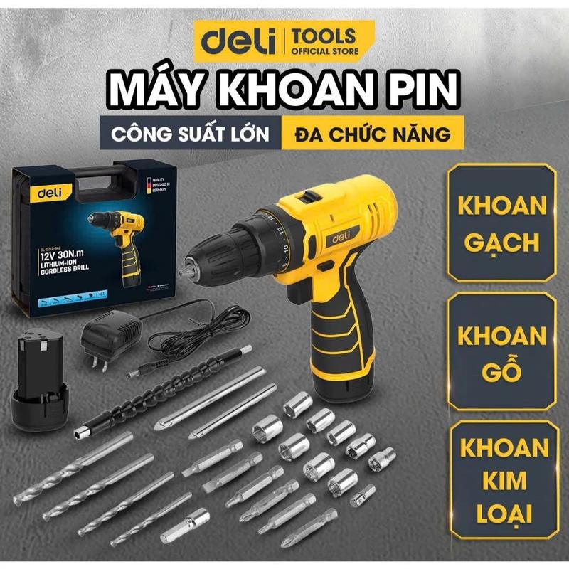   TẶNG HỘP ĐỰNG TRONG LIVE  Máy Khoan Pin Công Suất Lớn  Deli Tools 12V Mini Nhỏ Gọn Tiện Lợi Dùng Sửa Chữa Các Dụng Cụ Gia Đình Lắp Đặt Nội Thất 