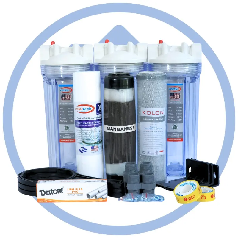 Paket Filter Air Bau Besi dan Karat 3 Tahap (EUGEN CLEAR) / Paket Filter Air 10 Inch (S-M-C) 1