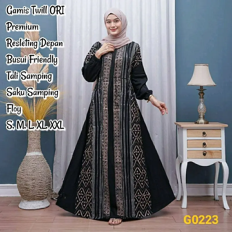 Gamis twill original kancing susun cantika cap malaman wanita dewasa muslim 3