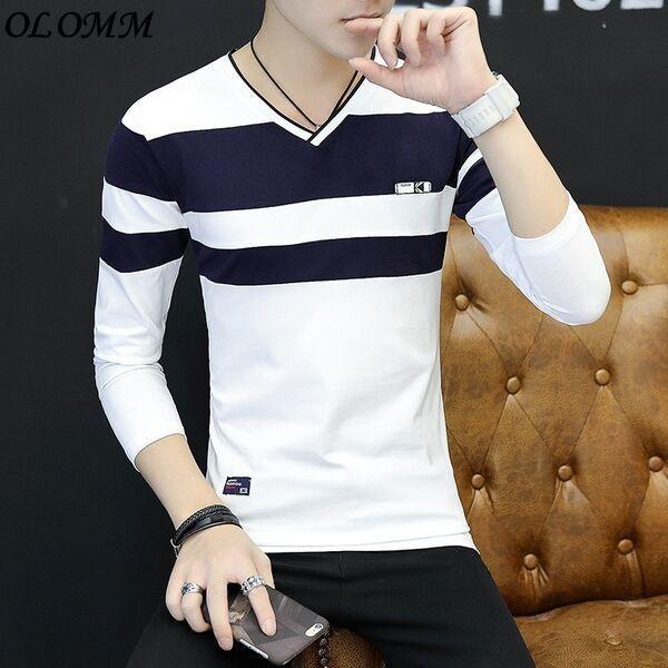 áo Thun Nam, Hàng Mới Về Mùa Thu, Chất Liệu Cotton, Dài Tay, Sọc, Cổ Chữ V, Phong Cách Hàn Quốc, Áo Nam Lớn 3