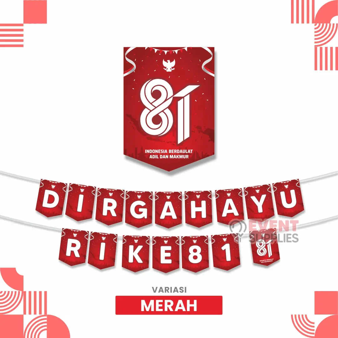 Banner Tulisan Dirgahayu RI Ke 81 Dekorasi Acara 17 Agustus Sekolah Kantor Kampung Merah Putih