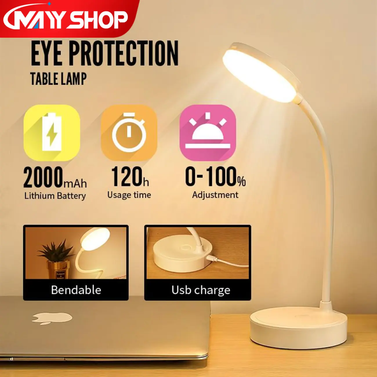 Lampu belajar tricolour sentuh 3 warna tempat pulpen Baca Meja Kerja Duduk 2000mAh Lampu Tidur Wireless Lampu