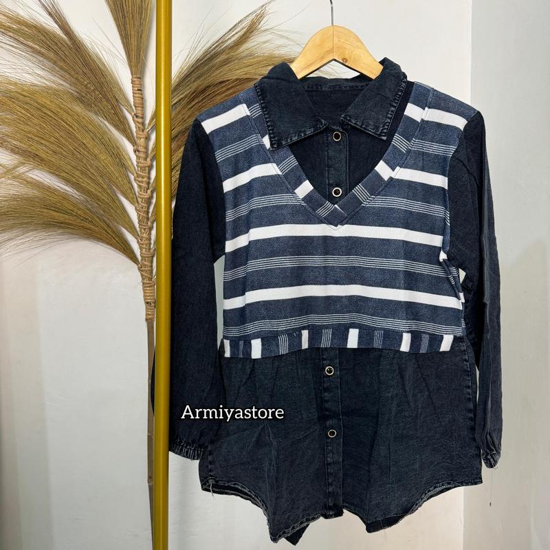 Jeany Blouse Denim - atasan wanita lengan panjang simpel dan casual baju cewek kekinian Top Muslim Kombinasi 3