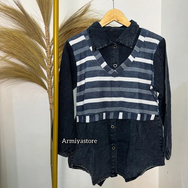 Jeany Blouse Denim - atasan wanita lengan panjang simpel dan casual baju cewek kekinian Top Muslim Kombinasi 3