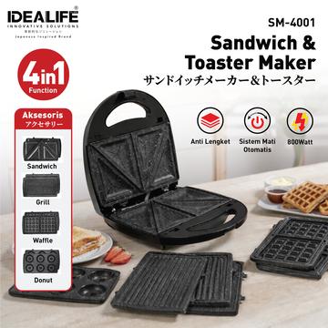 Gambar IDEALIFE - 4in1 Sandwich Maker/Toaster – Pemanggang Roti - SM-4001 dari IDEALIFE ONLINE STORE Kota Administrasi Jakarta Utara Tokopedia