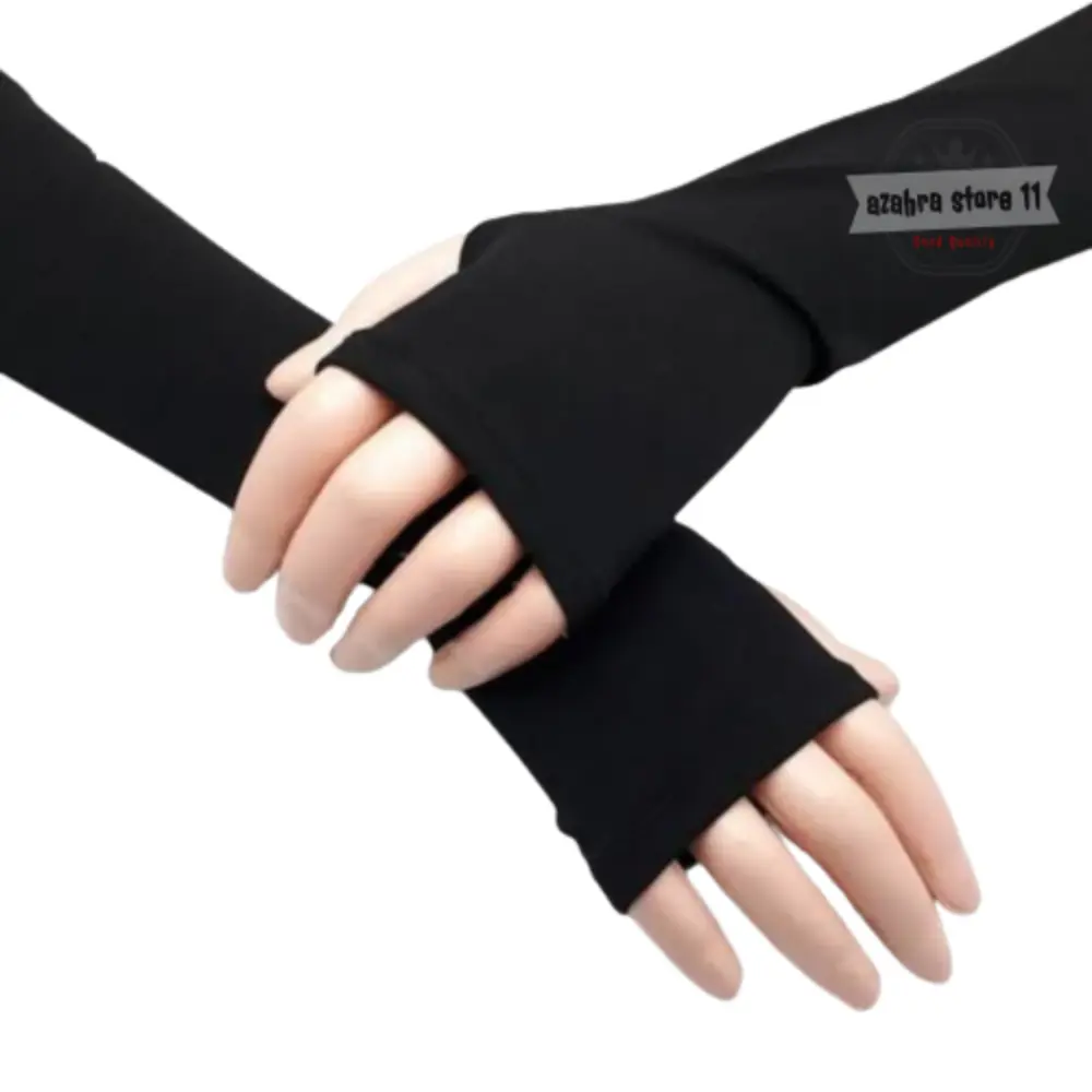 Manset Tangan Panjang Wanita Handsock Jempol Bahan Kaos Premium Muslim Hitam