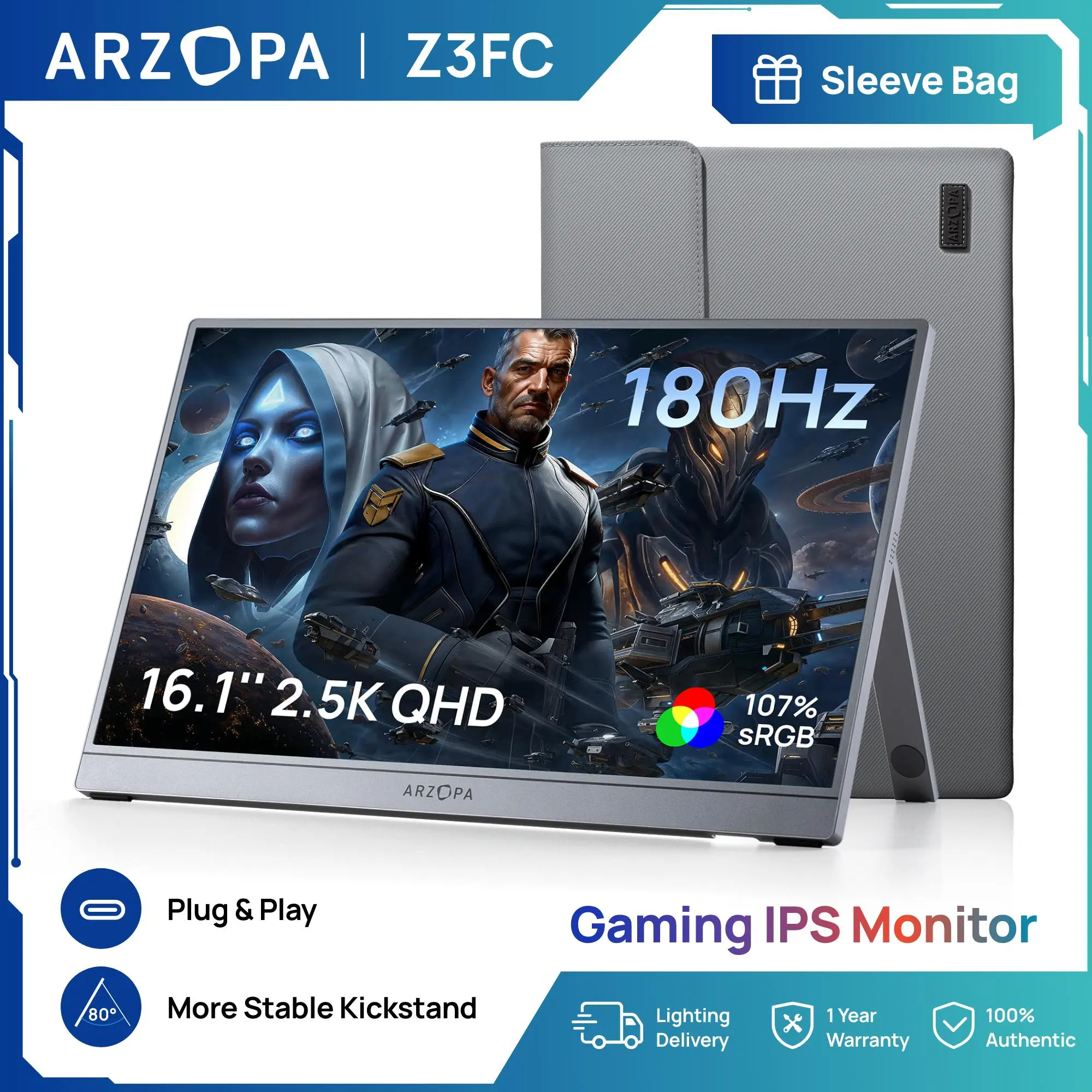 [Live Special]ARZOPA Z3FC Màn hình chơi game Cầm Tay, Tần số quét 180Hz, Màn hình 16,1 ", Tương thích với US-C HDMI, Tương thích với iPad, PC, Mac, Điện thoại, Xbox, PS4 | BigBuy360 - bigbuy360.vn