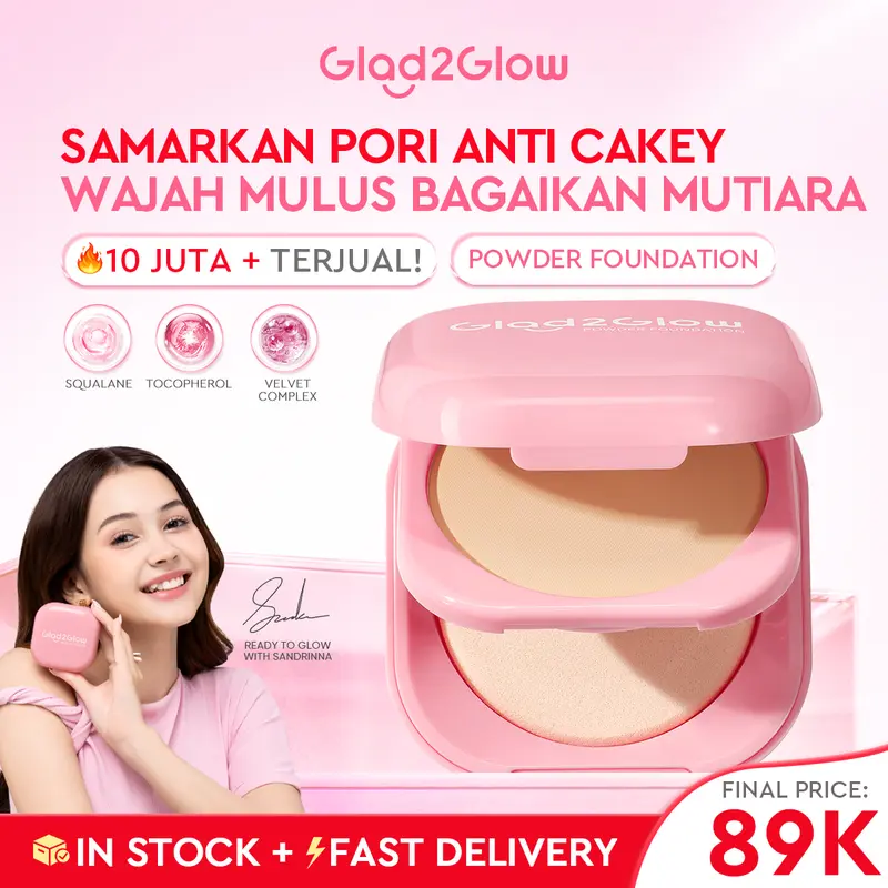 [Ready stock] Glad2Glow Perfect Blurring Powder Foundation Concealer  Extract Wajah Ginger Kering 01 Buttercream