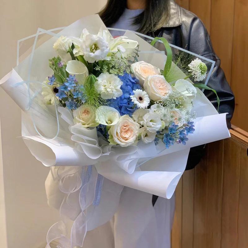 *5 LEMBAR* Kertas Cellophane Bucket Bunga [Frame Transparent Glossy] Flower Wrapping Paper Celophane / Krtas Buket Bening Chellophane Hologram untuk Bouquet Snack Uang Wisuda 2