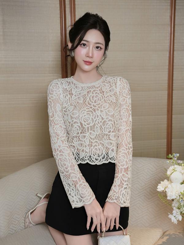  Áo kiểu thiết kế ren hoa trà tôn dáng tiểu thư sang chảnh An Hy AH346 
