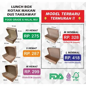 Lunch Box Paper / Kotak Makan / Dus Kraft Coklat Takeaway / Dus Nasi / Kotak Nasi