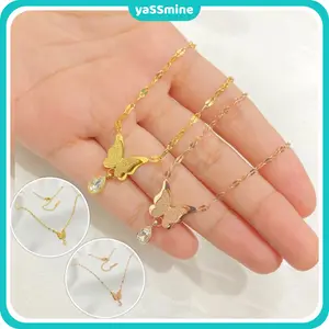 KALUNG TITANIUM PERMATA ANTI KARAT KUPU KUPU Emas Kayu Perhiasan