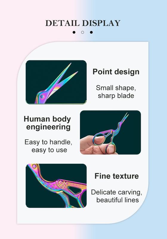 Product Introduction of Scissors Nail Art Manicure Tool Crane Shape Coloful Curved Head Eyebrow Chinese Style KOUDAN 13