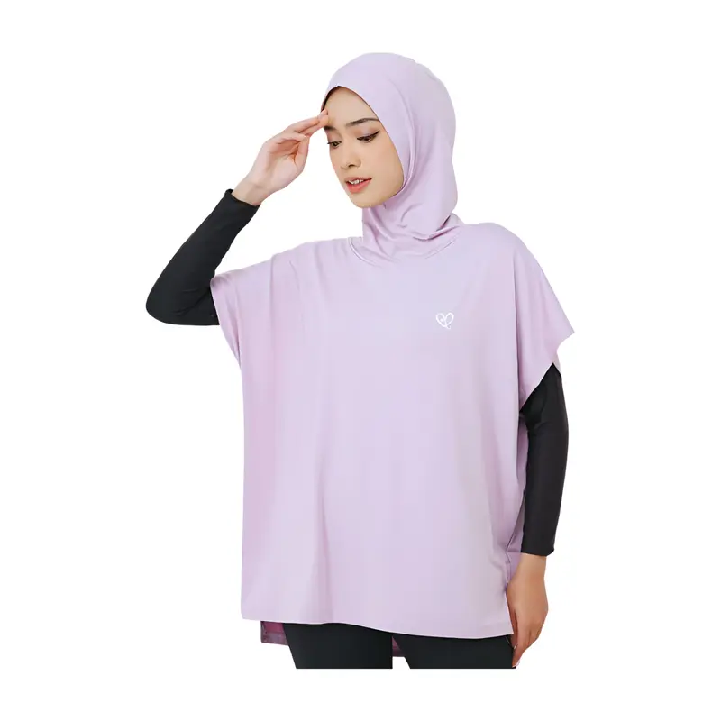 Cendera -  ELMA Atasan Baju Olahraga Wanita Outer Sport Hijab Polos Oversize, Bahan Polynilon Elastis Tidak Menerawang - Top, Outdoor baju olahraga atasan untuk olahraga  wanita 1