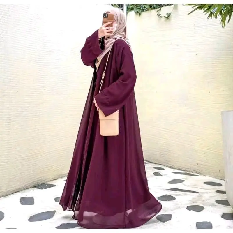 Set Gamis Salwa Abaya 2in1 Gamis Dan Outer Bahan Ceruty Babydoll Gamis Muslimah Terbaru Kekinian By You Glow Fashion 4