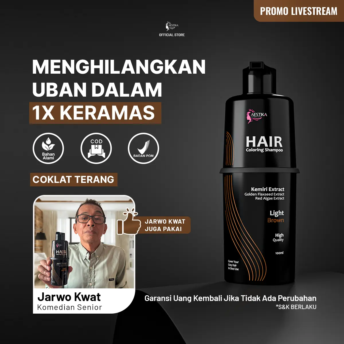 {Promo Khusus Live} Aestika Hair Coloring Shampoo Light Brown - Shampoo Penutup Uban 1x Keramas (Coklat Terang)