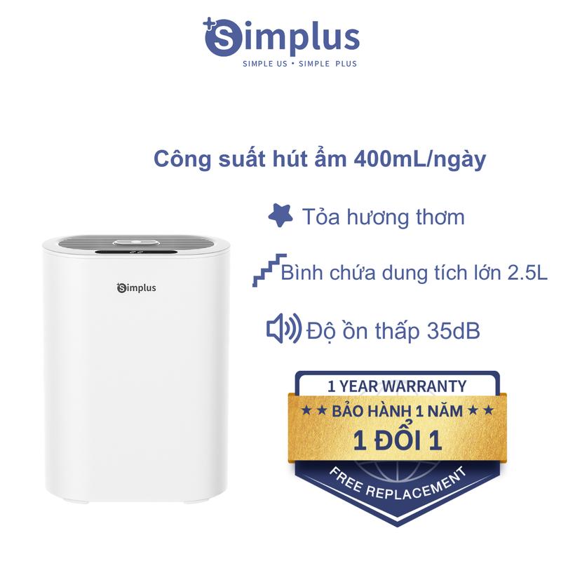 Simplus Máy hút ẩm công suất hút ẩm 400mL/ngày, Bình chứa lớn 2.5L, Độ ồn thấp 35dB, Phù hợp phòng ngủ, phòng làm việc, tủ quần áo CUSH007, Bảo Hành 1 Năm Chỉ Đổi Không Sửa