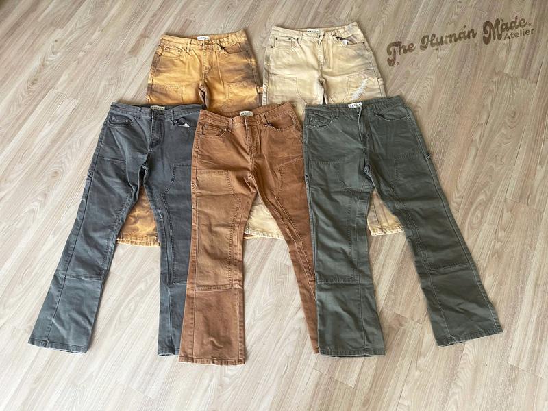 Quần jeans nam double knee ống loe 14oz  | wash hiệu ứng | The Human Made Atelier | jeans cotton 100%