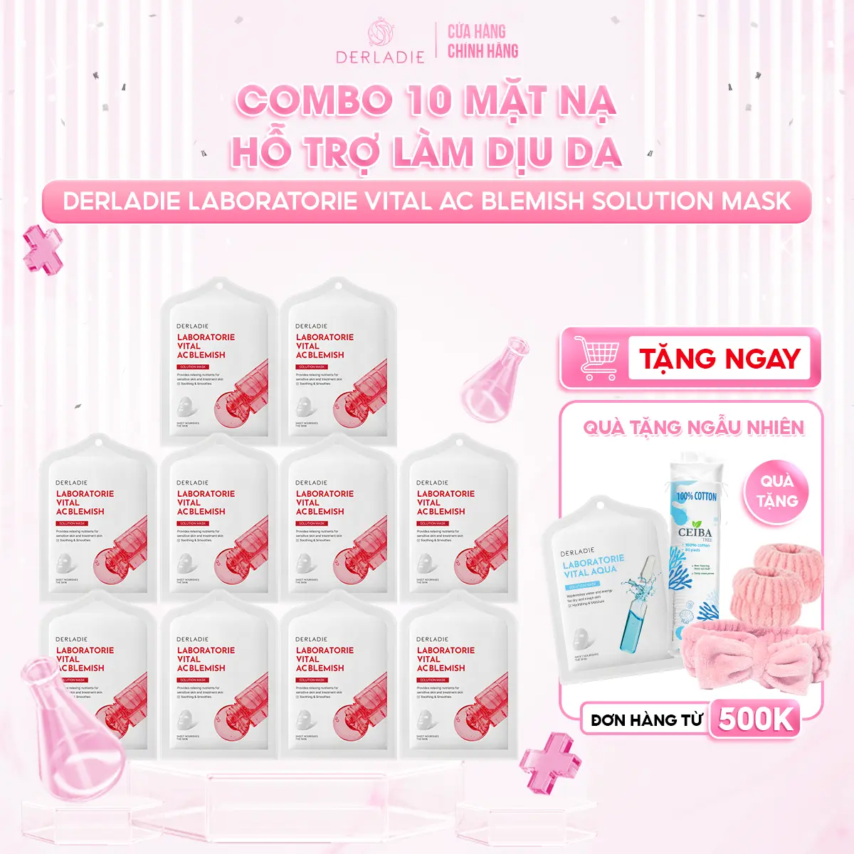 Combo 10 Mặt Nạ Hỗ Trợ Phục Hồi Làm Dịu Da Mụn DERLADIE LABORATORIE VITAL AC BLEMISH SOLUTION MASK 30mlx10