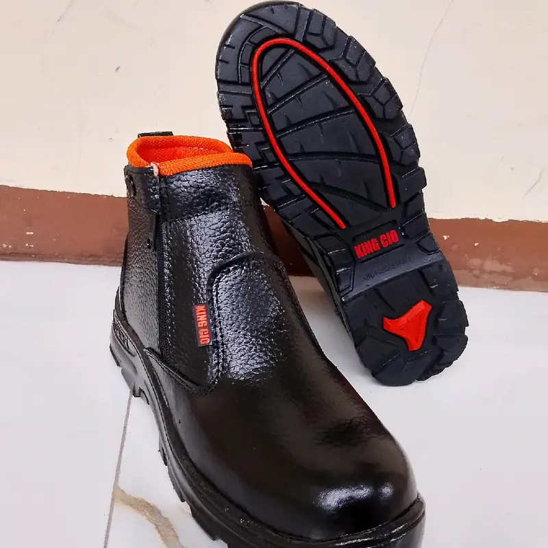 KINGCIO Sepatu Safety resleting kerja / proyek Pria Kulit Asli Ujung Besi Sol Karet Anti Licin Cocok untuk Pabrik & industri Size 38-43 - Shoes Hitam 1