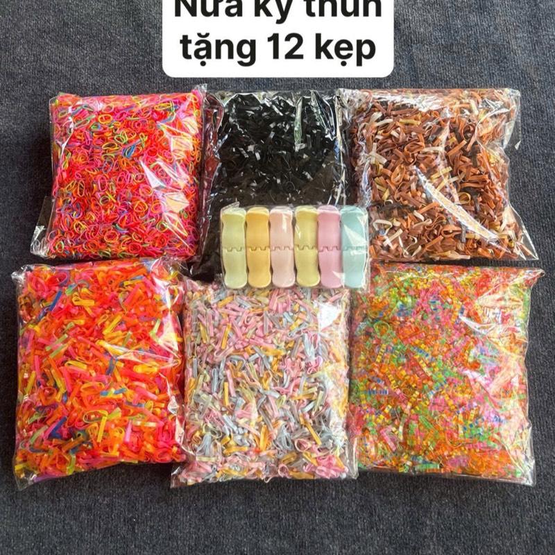   Tặng 12 kẹp  Nửa kí 500g thun Thái dai bền cho Nữ và bé Phụ kiện tóc cài tóc chun buoctoc chất liệu thun Thái dai bền phù hợp cho Nữ và bé 
