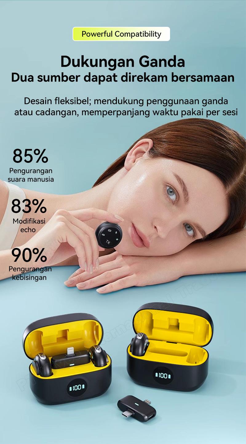 Mikrofon Nirkabel UR37, mikrofon lavalier nirkabel dengan wadah pengisi daya, kompatibel dengan ponsel, tablet, dan komputer.