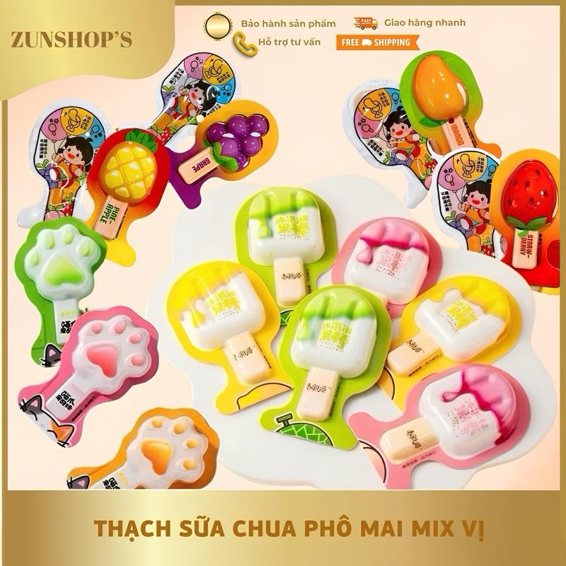 Thạch Sữa Chua Phomai Mix Vị, Thạch Que Kem Trái Cây, Thạch Trái Cây Chân Mèo 3D