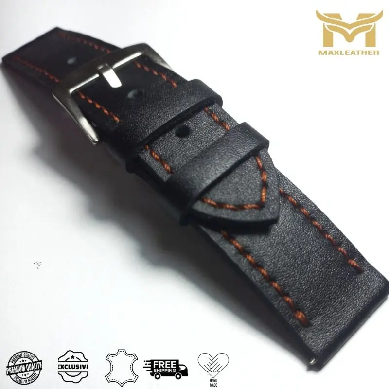 tali jam tangan kulit asli jahitan full, strap jam, strap kulit hitam premium, stral 16mm,18mm,20mm,22mm,24mm,26mm costume