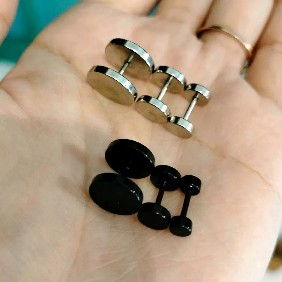 Tindik Roda Anting Piercing Hitam dan Silver 4 6 8 10 12mm