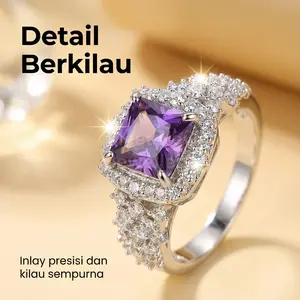 MN C01U Cincin berlian penuh batu permata ungu mewah super flash mewah ringan dan mewah