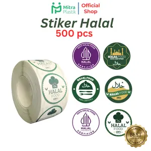Stiker Label Halal Sticker Roll (500 Pcs) Ucapan Bulat Stiker Tempel Colorfull 2,5 cm Halal Food Certified Kertas