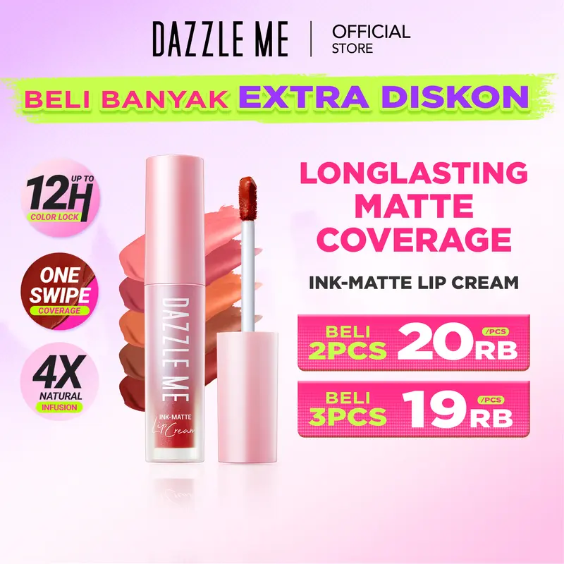 [LIMITED OFFER] DAZZLE ME Ink-Matte Lip Cream Matte Moisturizing Tahan Lama Coverage Lip Cream dengan hasil akhir Matte Finish & Tahan 12 Jam 0
