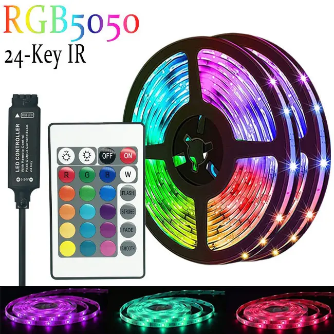 10M USB 5050 LED Strip Light RGB Remote Control Lights Flexible Lamp Tape Ribbon TV Desktop Screen BackLight Diode Tape