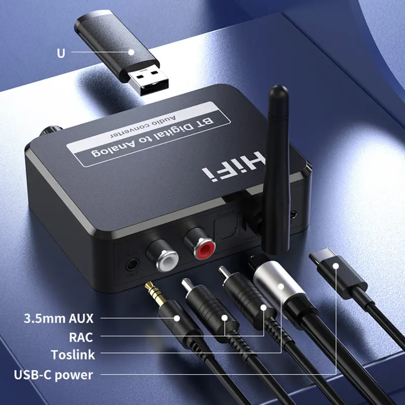 Bộ Thu Âm Thanh Bluetooth 5.1, Âm Thanh HiFi, Tương Thích AUX / Quang / Coaxial, Đầu Vào Ăng Ten, Bộ Chuyển Đổi Âm Thanh, Cho Âm Thanh Nổi Gia Đình, Hiệu Suất Cao, Tầm Xa, 2 Trong 1 4