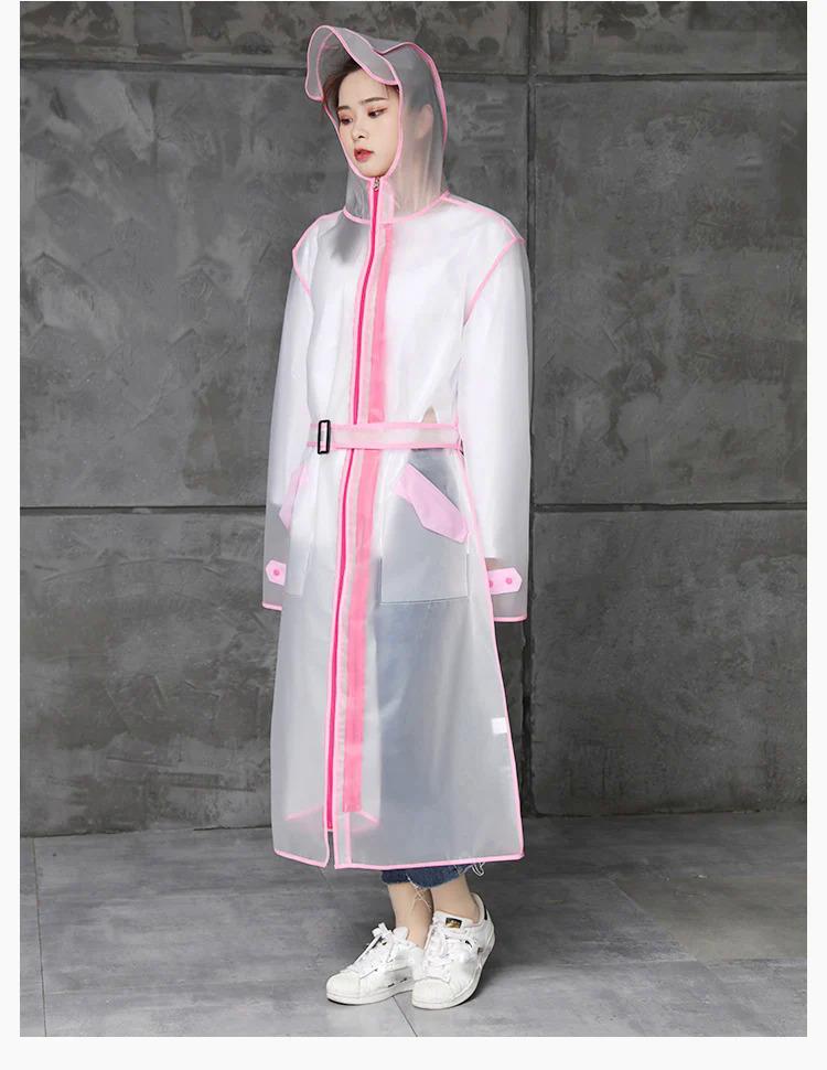 Product Introduction of Adult Long Transparent Waterproof Raincoat Women Rain Coat Men poncho Waistband Hooded Rain Jacket For Hiking Cycling Rainwear 22