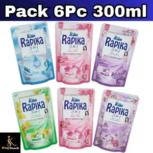 6pc Rapika Pelicin dan Pewangi Pakaian 3 in 1 Kemasan Pounch 300ml Murah Hemat Mix Warna