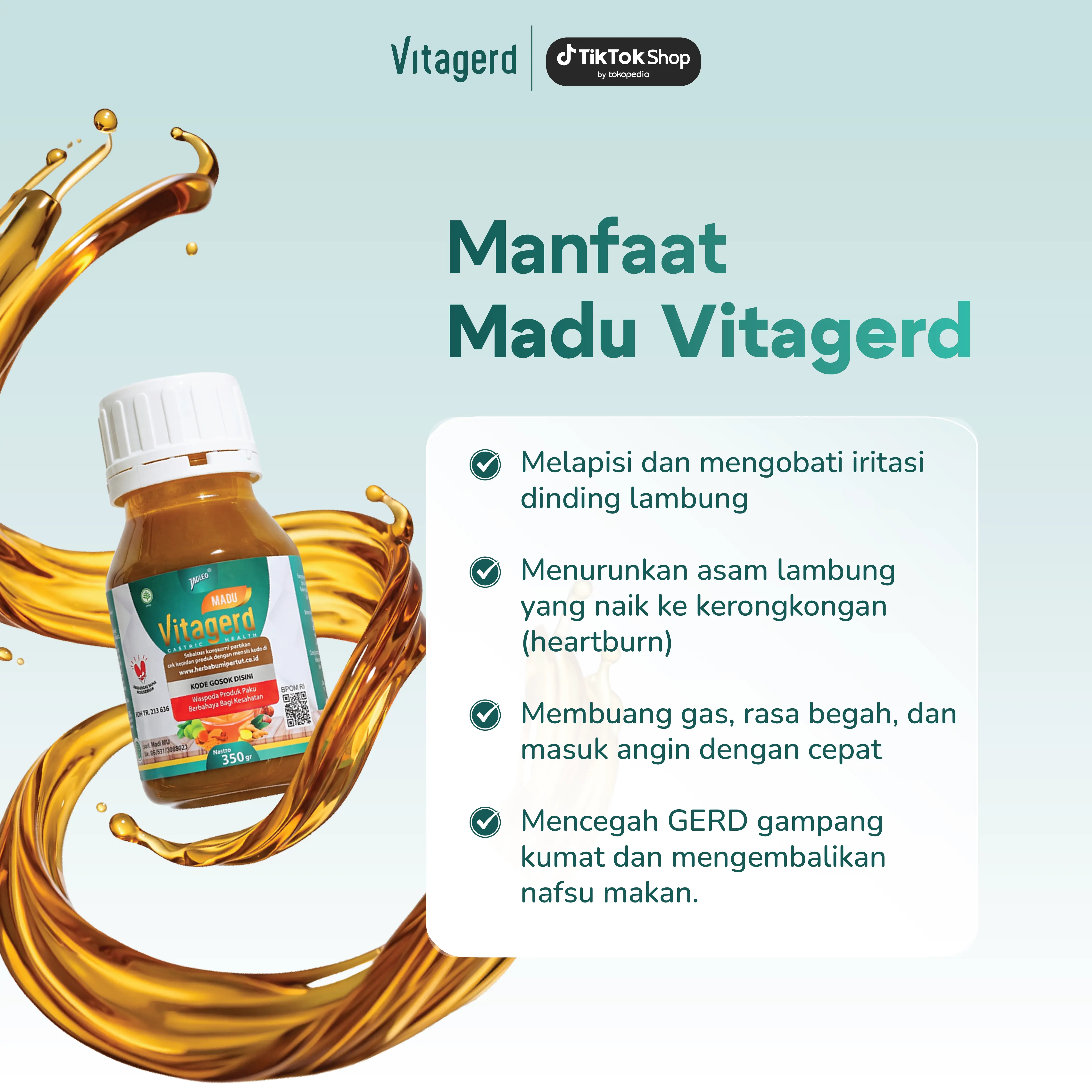 Vitagerd - Madu Lambung Membantu Masalah Asam Lambung, Gerd, Mual, Muntah dan Ganguan Pencernaan - BPOM & Halal MUI | Organik