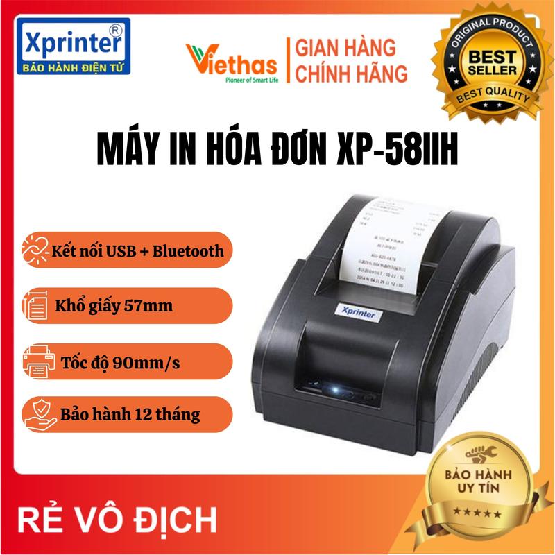VIETHAS - Máy In Bill Tính Tiền Khổ 57mm XPRINTER XP-58IIH Kết Nối Cổng USB + Bluetooth