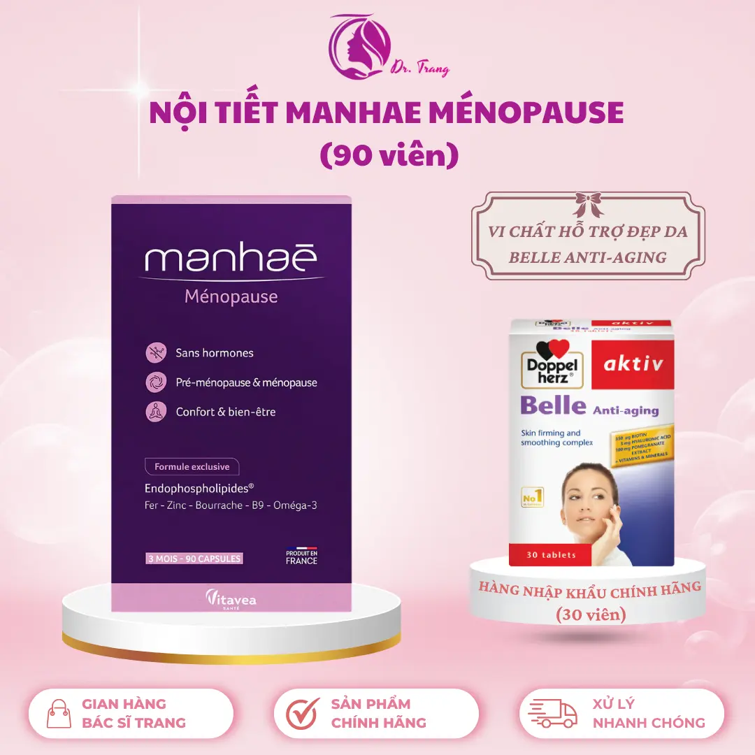 [DR TRANG] - MANHAE 90 VIÊN - Viên uống hỗ trợ bổ sung nội tiết cho phụ nữ hộp 90 viên - Tặng 1 hộp Vi chất Belle 30 viên
