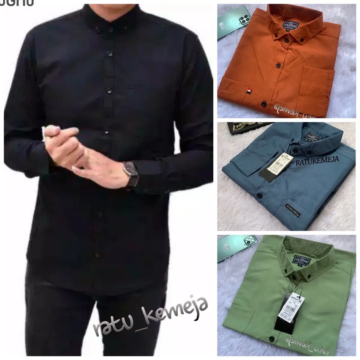 COD TERMURAH TERLARIS KEMEJA POLOS PRIA PANJANG WARNA HITAM FORMAL KANCING KERAH KATUN