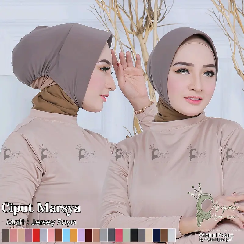 Nuyyhijabid Ciput Marsha Tegak Dahi Dalaman Hijab segiempat Bahan Jersey Zoya mika Anti kerudung toko whitte-black 0