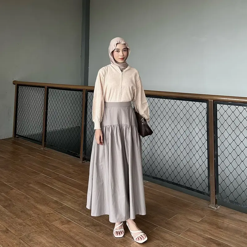 YEPPUOUTFIT - Nanda Skirt | Basic Bawahan Rok Wanita Panjang Muslim Adem Nyaman Girly Outfit Casual Hijab Style Katun Serut 1
