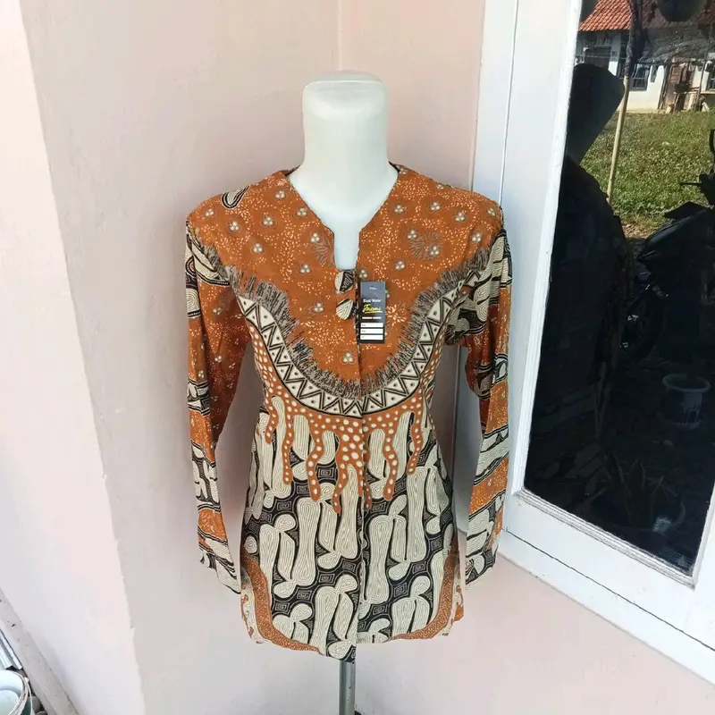 Blus Batik Wanita Atasan Batik Wanita Kantor Kawung Manggar Abu Cumi Sakura 7